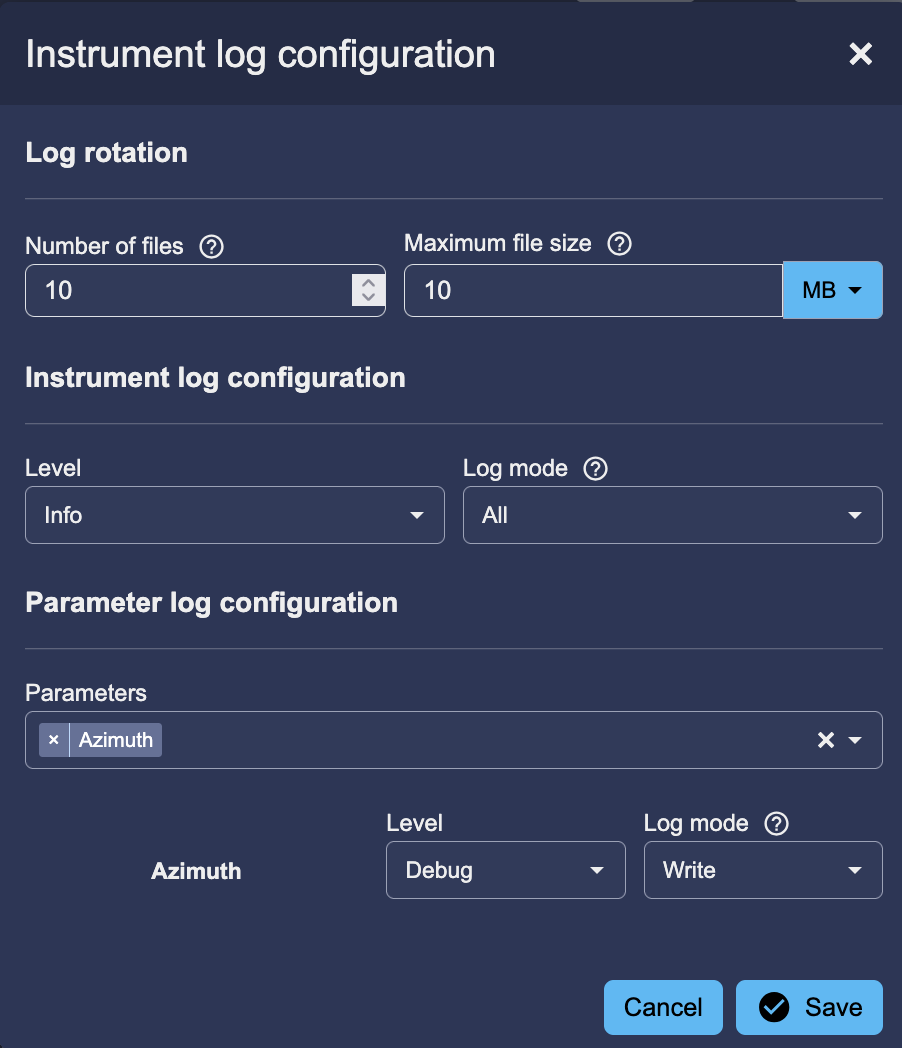 Log configuration